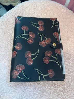 Coach Cherry Print Gold/Black Multi Leather Notebook
